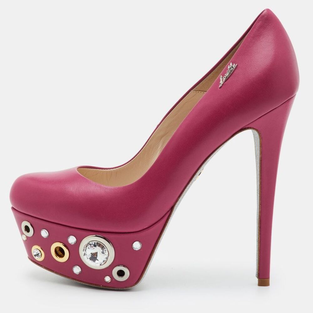 Loriblu Size 36 Pink Leather Crystal Embellished Platform Pumps